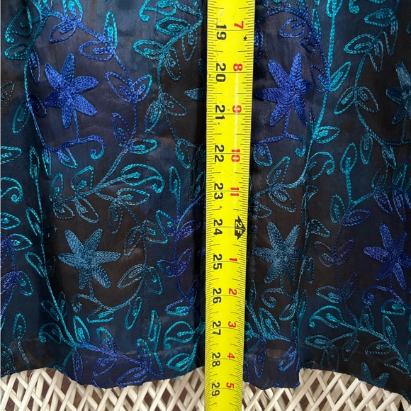 DRAPERS & DAMONS SILK TOP BLACK ROYAL BLUE & TEAL BROCADE WOMENS BLOUSE SZ L - Picture 7 of 9